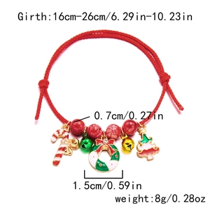 Detailed size guide for handmade Christmas red rope bracelet with festive charms