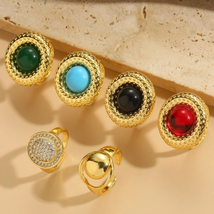 Minimalist Geometric Copper Adjustable Open Ring For Women Gold Zirconia Resin Inlaid Trendy Boho Personalized Finger Ring Jewelry