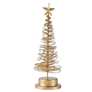 Golden spiral wire Christmas tree lamp with star topper on white background