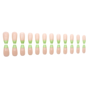 Französischer Stil Press-on Nägel Set mit Nude Basis und matcha-grünen Spitzen