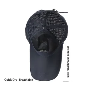 Quick-dry navy baseball cap with extended 11cm brim and breathable ventilation holes