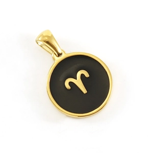 18K gold-plated Aries constellation necklace with black enamel circular pendant