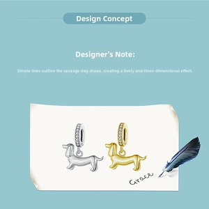 Detail of s925 sterling silver dachshund charm with sparkling pavé cubic zirconia setting