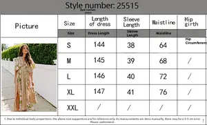 Detailed size chart for V-neck batwing sleeve maxi dress including length and waist measures