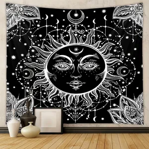 Mystical Sun Moon Astrology Tapestry Wall Hanging Polyester Fabric Bohemian Decorative For Bedroom Living Room