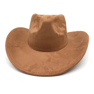 Classic dark brown suede western cowboy hat with wide brim and stitched edge for outdoors