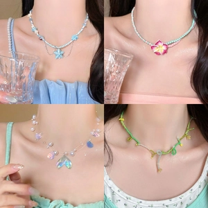 Colliers de perles colorées avec étoiles style été doux, perles et nacre pour femme
