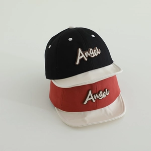 Close-up of Angel embroidery and premium cotton texture on toddler baseball caps