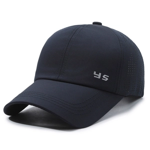 Quick-dry navy blue baseball cap with laser-cut breathability and silver YS logo