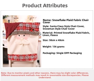 Detail of Santa Claus chair cover in red snowflake plaid and linen for Christmas decor