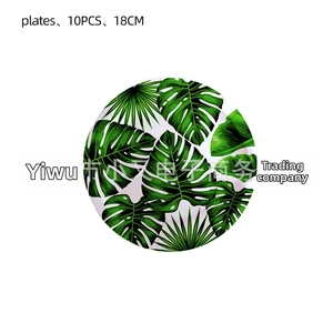 Macro detail of 18cm tropical monstera leaf paper plates, pack of 10 for summer parties