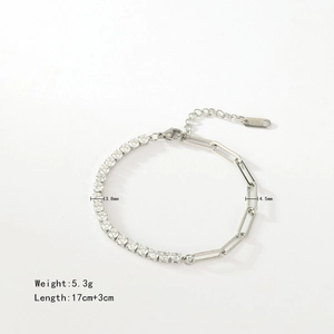 Bracelet élégant en acier inoxydable avec zircons 3,8 mm et maillons style trombone