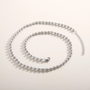 Polished stainless steel ball chain necklace with lobster clasp and extension link