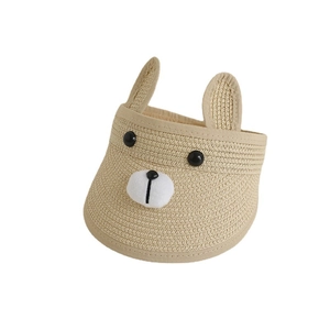 Cute cartoon rabbit empty top straw sun hat for children with 3D ears and mesh details