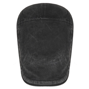 Retro washed black denim ivy cap with vintage distressed texture and sleek flat top