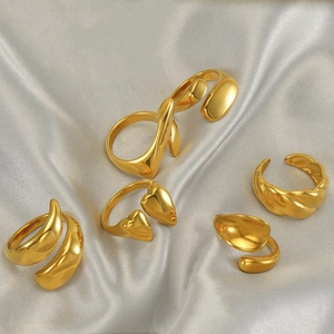 Minimalist 18K Gold Plated Stainless Steel Open Rings For Women Geometric Heart Shape Adjustable Non-Fading Ring Jewelry