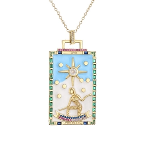 Gold Tarot The Star necklace with zircon sun pendant and colorful enamel finish