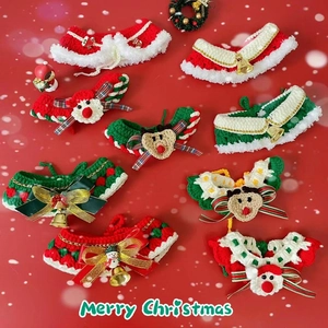 Handmade crochet Christmas pet collars with festive bells and Santa Reindeer designs