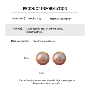 Size and weight details for 1.6cm fancy pearl earrings with 925 silver needle material