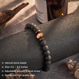 Bracelet pour homme en pierre de lave naturelle et œil de tigre avec cordon réglable