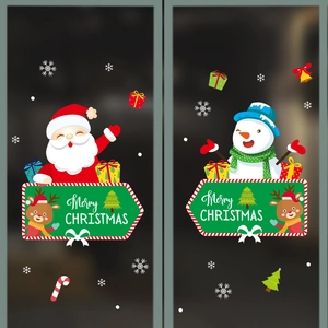 Detailed Christmas window stickers with Santa Claus, Snowman and Merry Christmas sign