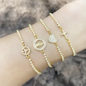 Bracelet Bolo Réglable Cuivre Plaqué Or 18K Zircon Cœur Croix Vierge Marie Lettre Y Bijoux Élégants