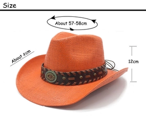 Tabella taglie dettagliata per cappello da cowboy in paglia arancione con misure