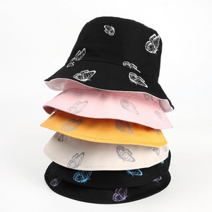 Chapeau Bob En Coton À Imprimé Papillon Réversible Protection Solaire Été Extérieur Mode Décontractée Pour Femmes