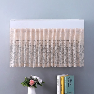 Close-up of elegant floral lace air conditioner dust cover in apricot with wavy hem