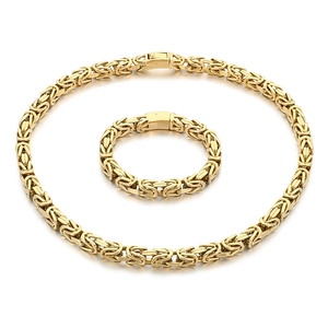 Punk style Byzantine chain jewelry set with gold plated necklace and bracelet for men