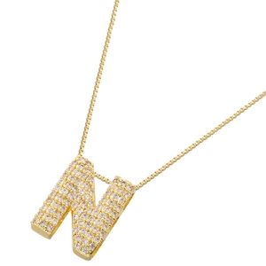 Macro view of gold-plated letter N pendant necklace with micro-paved cubic zirconia