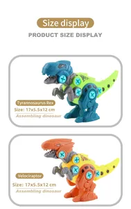 Dettaglio dimensioni dei dinosauri giocattolo fai-da-te con misure 17X5.5X12CM