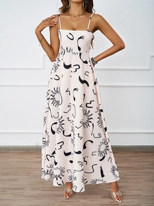 Robe d'été dos nu à imprimé floral, style bohème avec taille haute élégante en coupe A-ligne