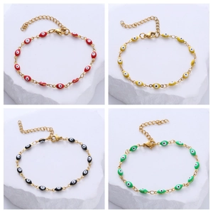 Evil Eye Stainless Steel Bracelet Enamel Heart Oval Link Chain Bohemian Ethnic Adjustable Lucky Jewelry For Women
