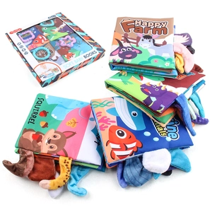 Jungle tail baby cloth books set with sensory 3D animal tails and gift box for toddlers