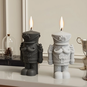 Bougies décoratives soldat casse-noisette noir et gris pour décoration d'intérieur
