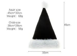 Size chart showing adult and child dimensions for the thickened plush black Christmas hat