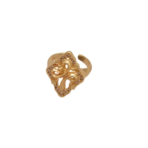 Elegant gold butterfly open ring with zircon stones and hollow design for women