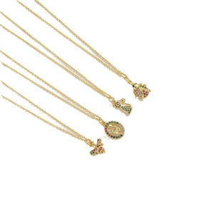 Gold animal pendant necklaces featuring zircons in spider bee and cat designs