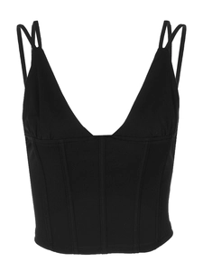 Sexy black deep V-neck slimming camisole with corset style lines and thin straps