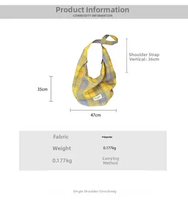 Spécifications de taille pour un sac hobo en polyester à carreaux jaune et violet