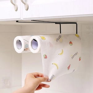 Under Cabinet Paper Towel Holder Metal Punch Free Hanging Roll Rack Double Rod Kitchen Storage Organizer Space Saving