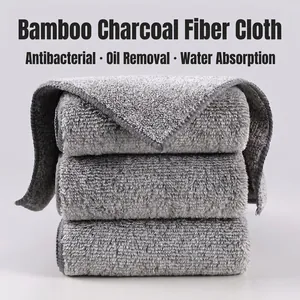 Kitchen Cleaning Cloths Bamboo Charcoal Microfiber Thickened High Absorbent Oil Resistant Dishcloths Soft Grey Towels