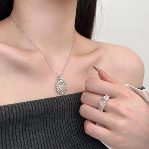Elegant S925 sterling silver jewelry set featuring oval stones and shimmering diamonds