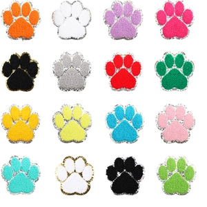 Lot de 16 écussons pattes en chenille colorée avec bordures pailletées pour vêtements