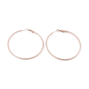 Polished rose gold large hoop earrings with intricate mesh textured engraving for women