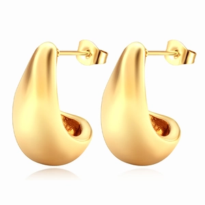 Minimalist 18K gold plated stainless steel teardrop stud earrings for women on white background