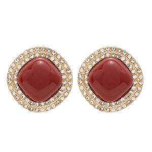 Boucles d'oreilles vintage dorées avec pierre rouge carrée et double halo de diamants