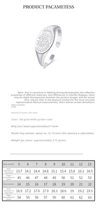 Detailed size chart for 925 sterling silver vintage sun and moon adjustable rings