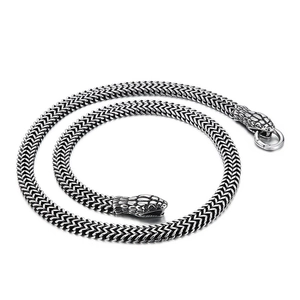 8mm stainless steel snake head chain necklace with detailed scales on white background